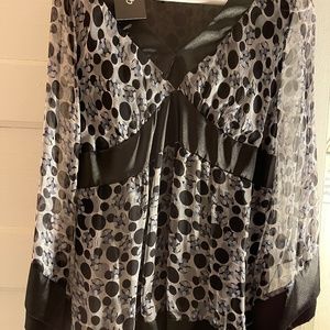 Black and Gray polka dot belted blouse